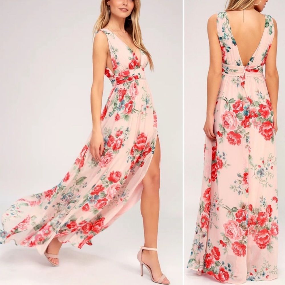 Lulu’s Garden Meandering Maxi Dress Blush Floral NEW WITH TAGS Small